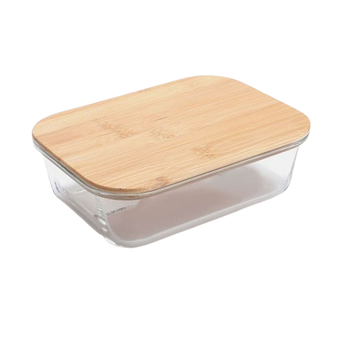 Small Oven Glass Container with Bamboo Lid and Laser Engraving